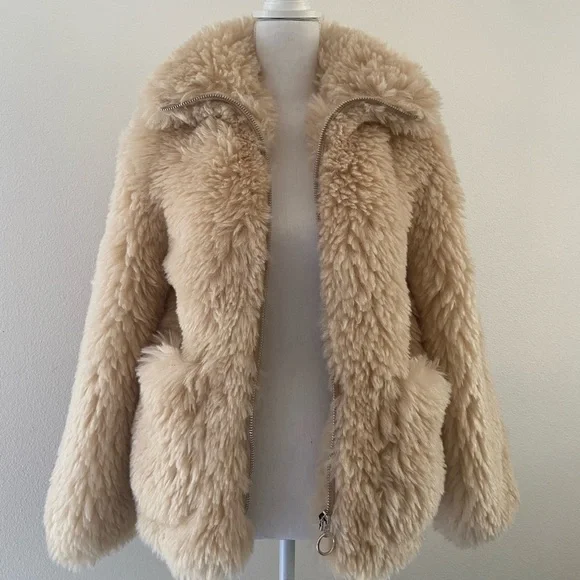 Topshop Jonas faux shearling zip fur coat borg Sherpa - Picture 8 of 14